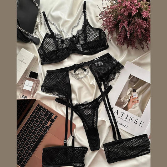 Ensemble Brassiere & Culotte Dentelle avec Jarretières - S-XL - Nos Petits KIFF