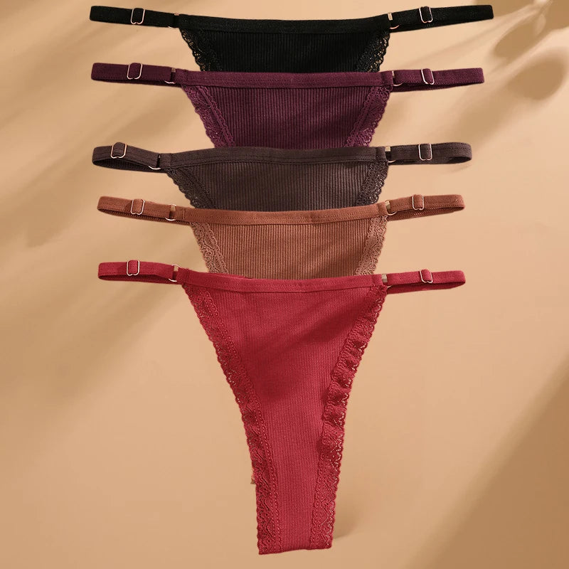 Lot 5 G-Strings Coton T-Back - Taille Ajustable M-XXL - Nos Petits KIFF