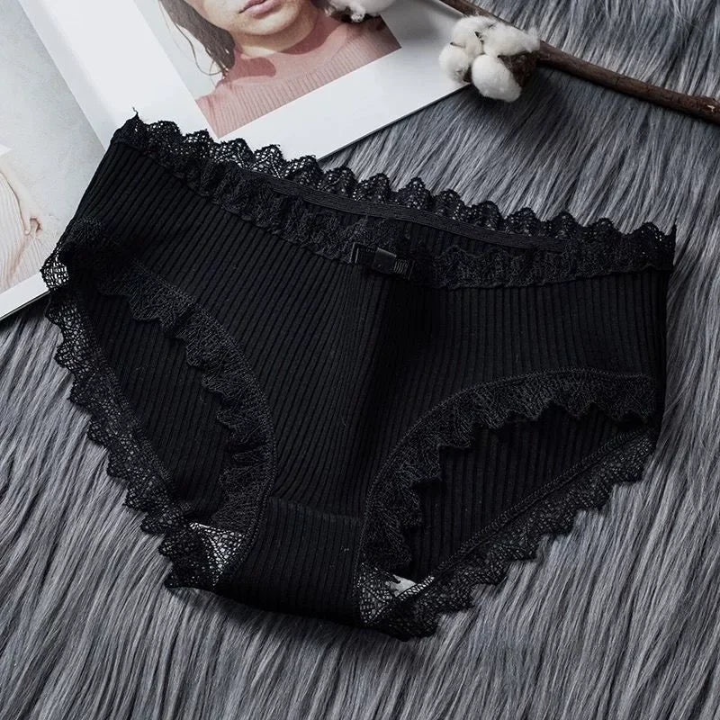 Culotte coton dentelle taille mi-haute couleur unie respirante S-XL