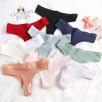 Thong seamless côtelé G-string coton taille basse — S-XL