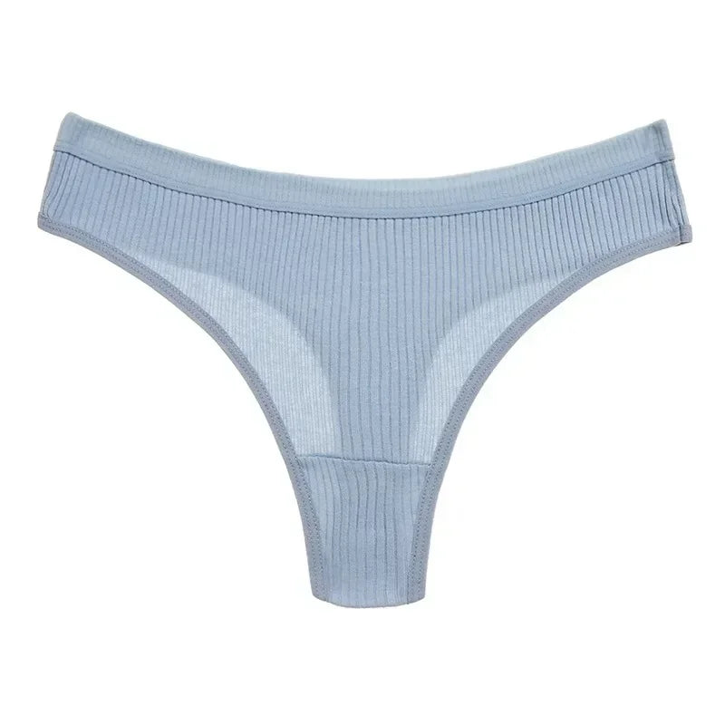 Thong seamless côtelé G-string coton taille basse — S-XL