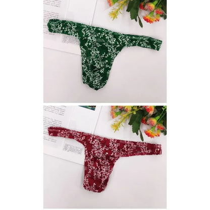 Sexy Toy Men's Low Rise Lace Thong and G-Strings Mesh Lingerie Men's Solid Color Mini Tangas Breathable Jockstrap Sissy Panties