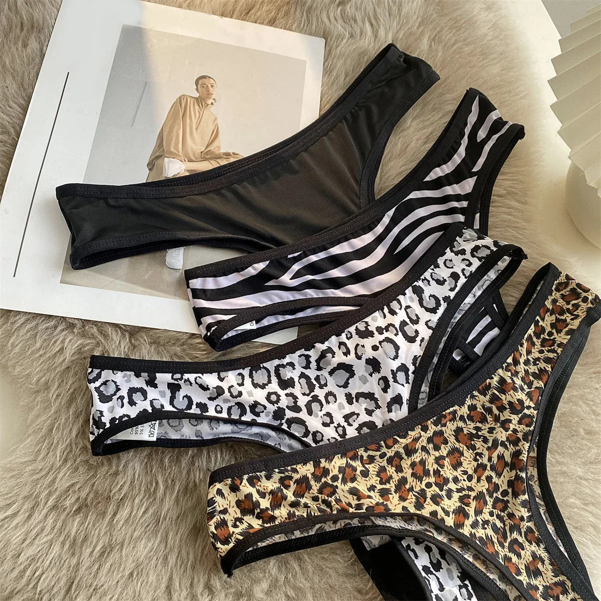 G-string femme imprimé léopard — Taille basse sans coutures broderie sexy