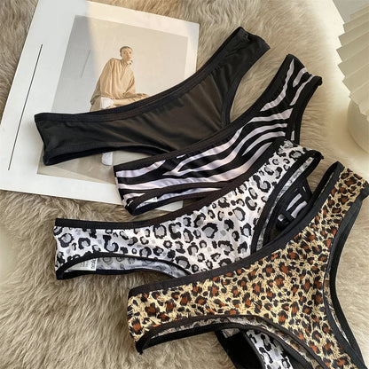 G-string femme imprimé léopard — Taille basse sans coutures broderie sexy