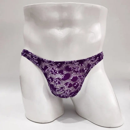 Sexy Toy Men's Low Rise Lace Thong and G-Strings Mesh Lingerie Men's Solid Color Mini Tangas Breathable Jockstrap Sissy Panties