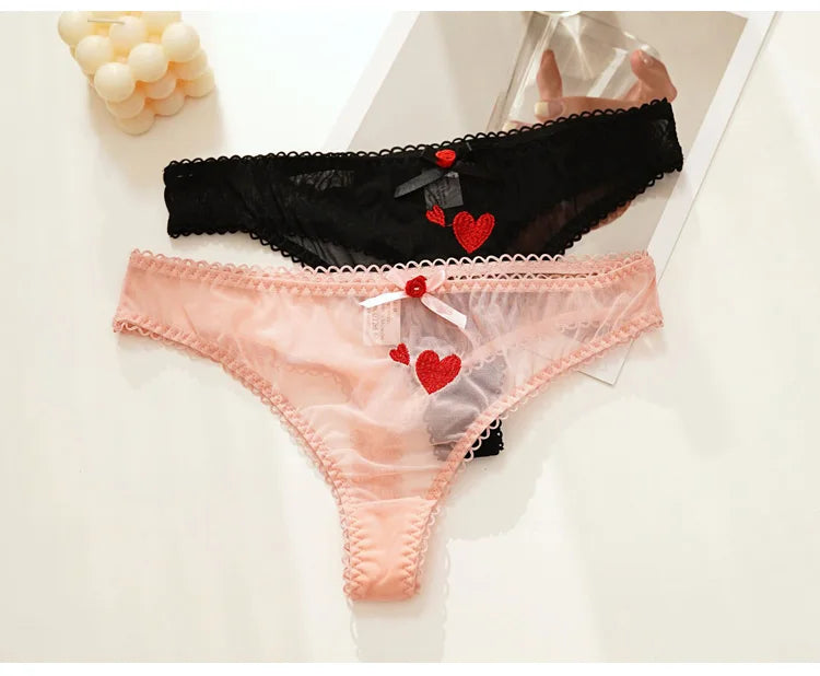String femme broderie cœur — Transparent sans couture taille basse sexy lingerie