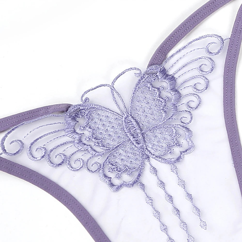 Culotte femme dentelle mesh transparente — Broderie papillon