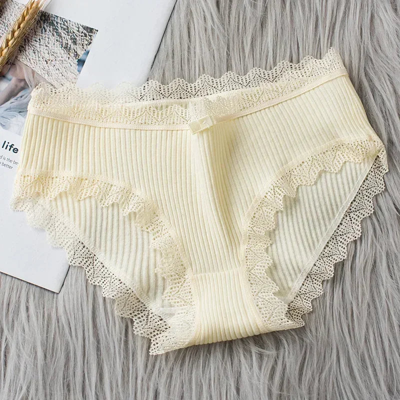Culotte coton dentelle taille mi-haute couleur unie respirante S-XL