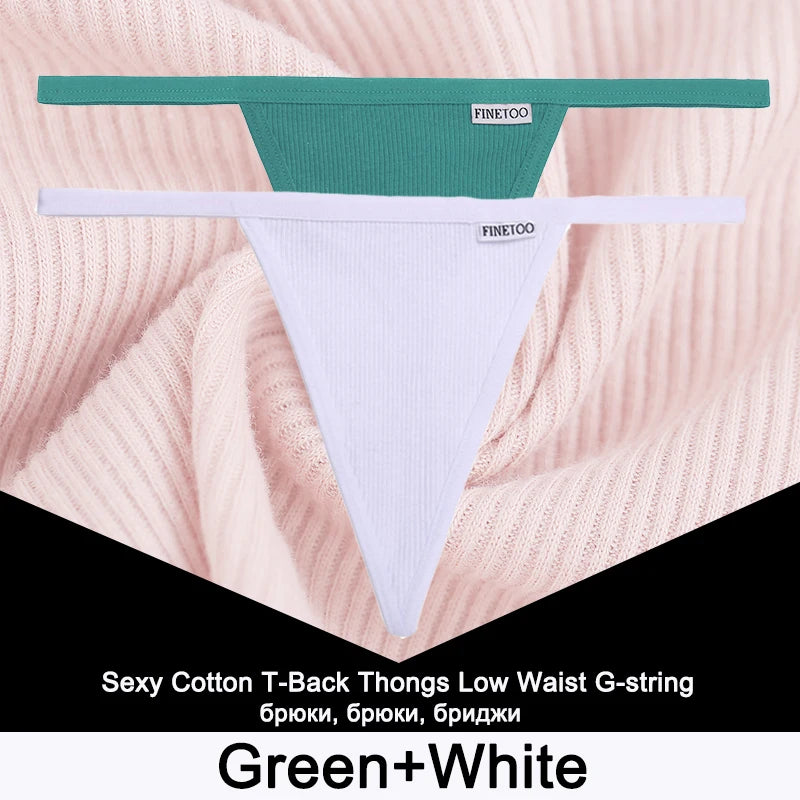 FINETOO 2PCS/Set Sexy M-XL Women Cotton G-String Underwear Low Waist Panties Femme Panties Underpant Girl T-back Thong Lingerie