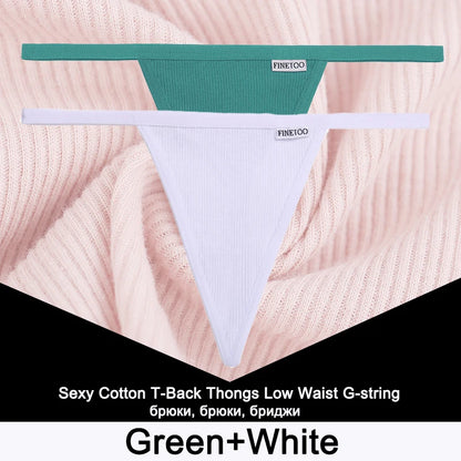 FINETOO 2PCS/Set Sexy M-XL Women Cotton G-String Underwear Low Waist Panties Femme Panties Underpant Girl T-back Thong Lingerie