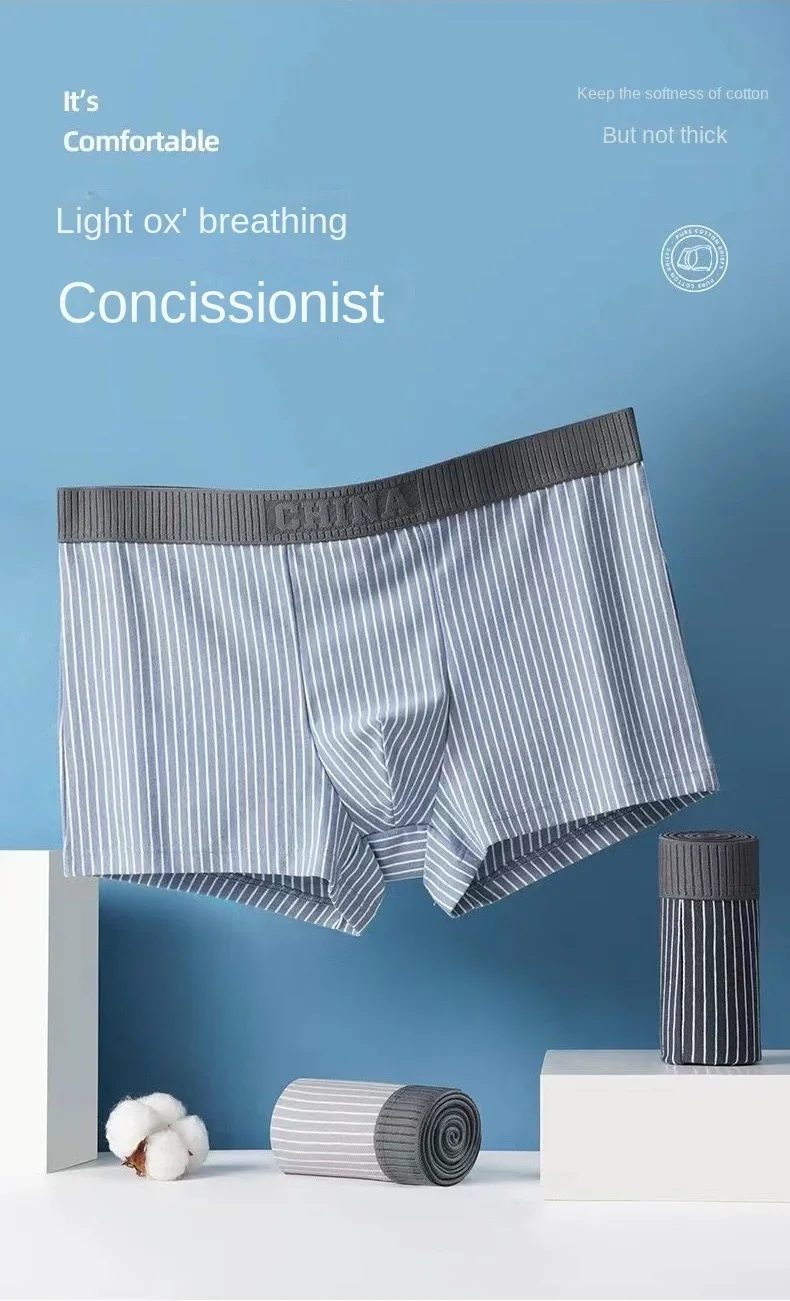 1Pc Boxer Shorts Men's Underwear Sexy Panties Cotton Striped Men's Underpants Male Boxers Homme U Convex Lingerie Free Shipping