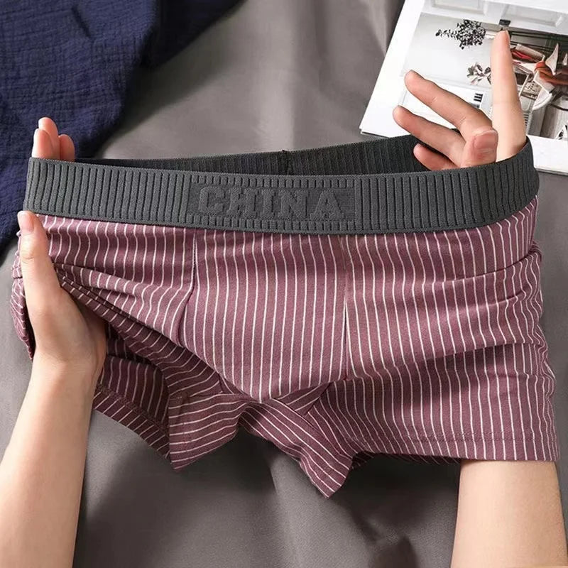 1Pc Boxer Shorts Men's Underwear Sexy Panties Cotton Striped Men's Underpants Male Boxers Homme U Convex Lingerie Free Shipping