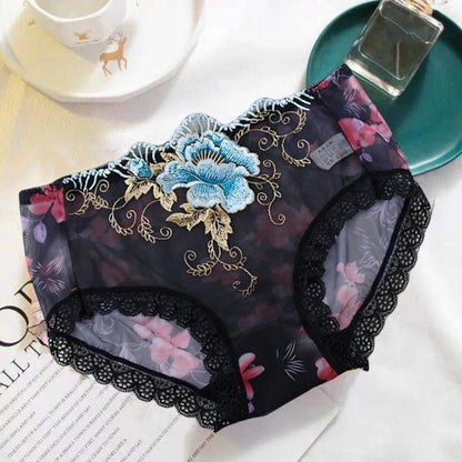 Culotte Dentelle Florale Brodée — Taille Mi-Haute M-XL