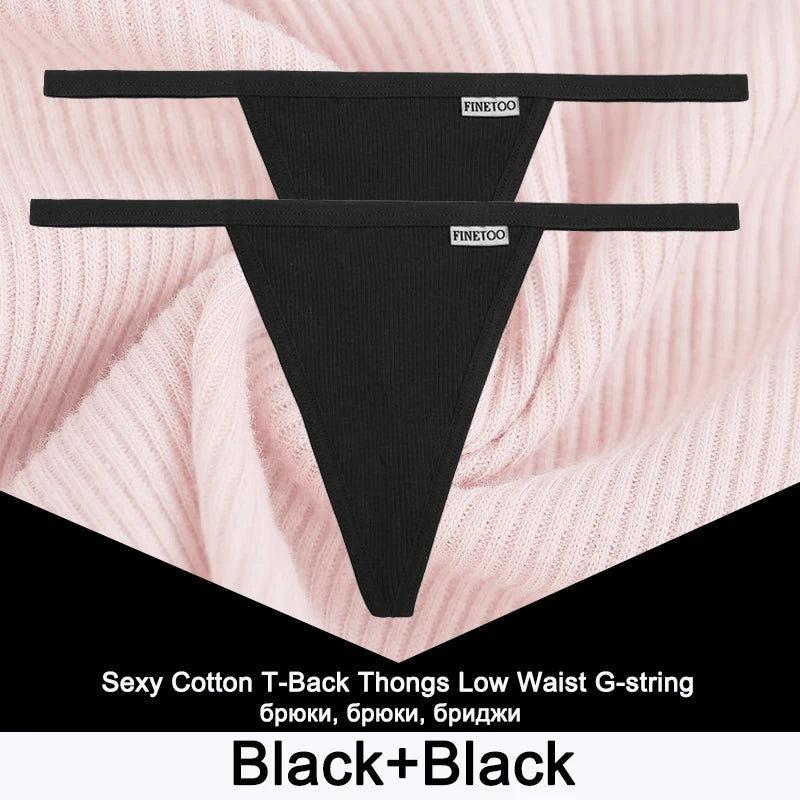 FINETOO 2PCS/Set Sexy M-XL Women Cotton G-String Underwear Low Waist Panties Femme Panties Underpant Girl T-back Thong Lingerie