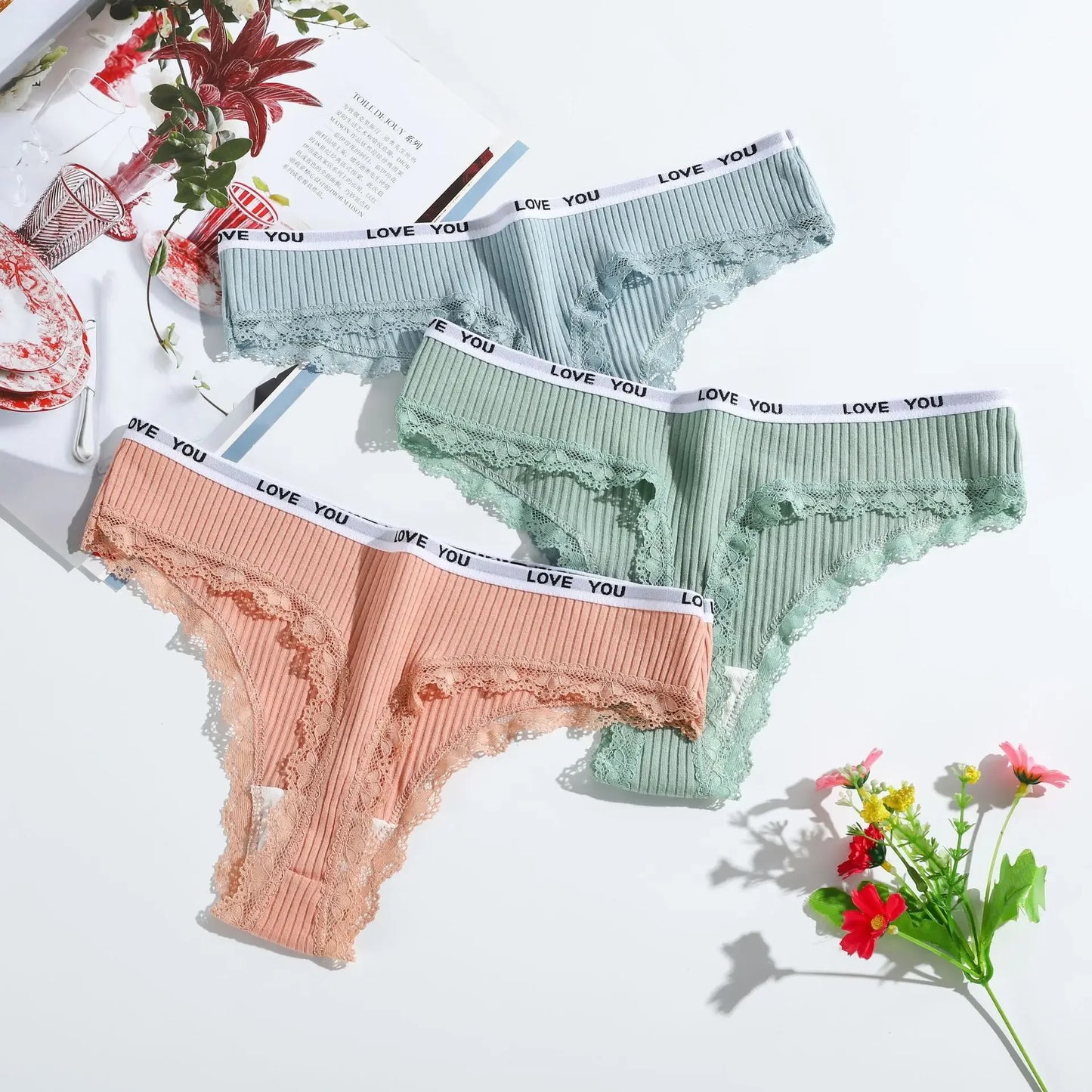 Thong coton taille basse couleur unie — S-XL