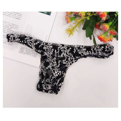 Sexy Toy Men's Low Rise Lace Thong and G-Strings Mesh Lingerie Men's Solid Color Mini Tangas Breathable Jockstrap Sissy Panties