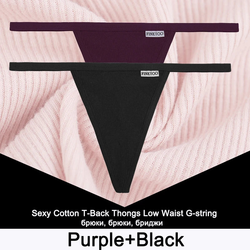 FINETOO 2PCS/Set Sexy M-XL Women Cotton G-String Underwear Low Waist Panties Femme Panties Underpant Girl T-back Thong Lingerie