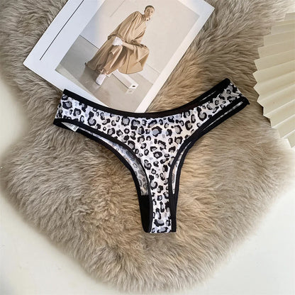 G-string femme imprimé léopard — Taille basse sans coutures broderie sexy