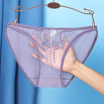 Culotte femme dentelle mesh transparente — Broderie papillon