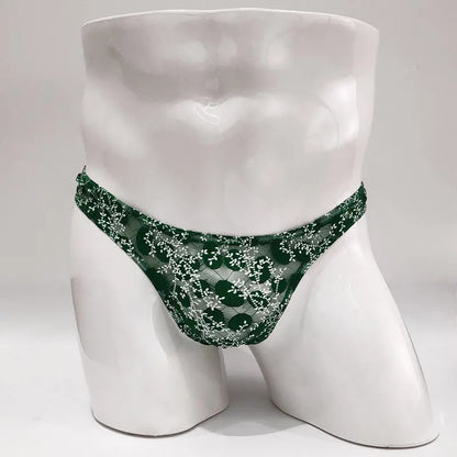 Sexy Toy Men's Low Rise Lace Thong and G-Strings Mesh Lingerie Men's Solid Color Mini Tangas Breathable Jockstrap Sissy Panties