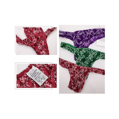 Sexy Toy Men's Low Rise Lace Thong and G-Strings Mesh Lingerie Men's Solid Color Mini Tangas Breathable Jockstrap Sissy Panties