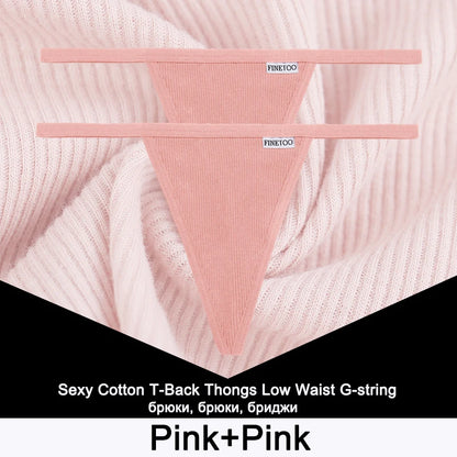 FINETOO 2PCS/Set Sexy M-XL Women Cotton G-String Underwear Low Waist Panties Femme Panties Underpant Girl T-back Thong Lingerie