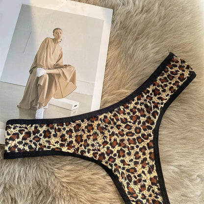 G-string femme imprimé léopard — Taille basse sans coutures broderie sexy
