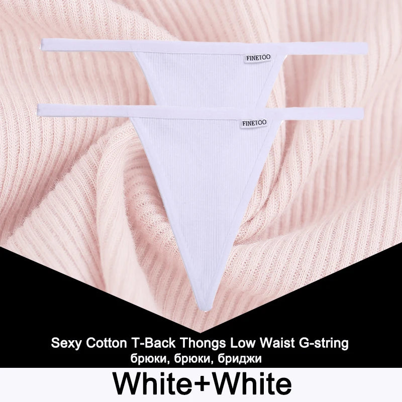 FINETOO 2PCS/Set Sexy M-XL Women Cotton G-String Underwear Low Waist Panties Femme Panties Underpant Girl T-back Thong Lingerie