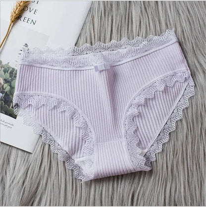 Culotte coton dentelle taille mi-haute couleur unie respirante S-XL
