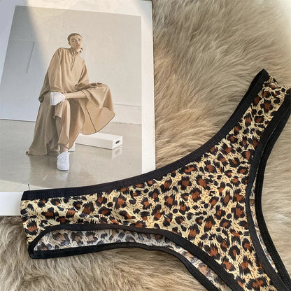 G-string femme imprimé léopard — Taille basse sans coutures broderie sexy
