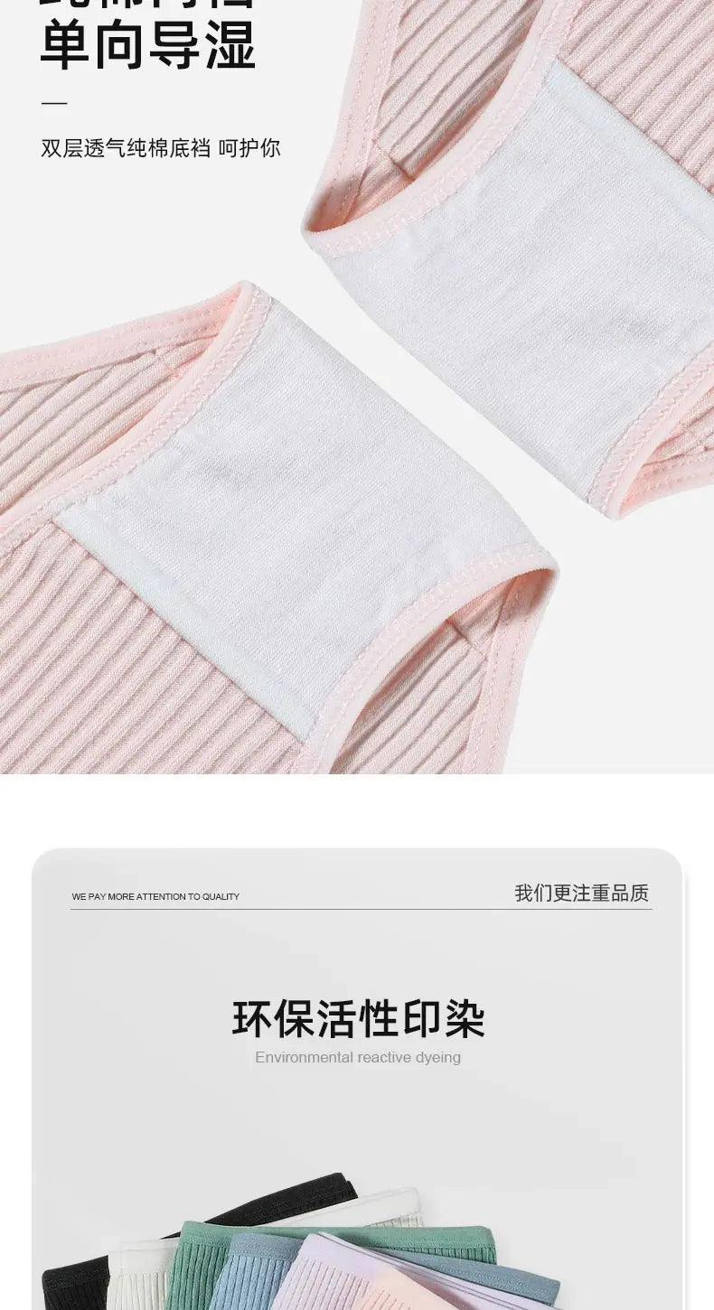 Culotte femme 100% coton — Mi-taille rayée respirante douce confortable