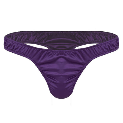 Men's Low-Rise G-String Briefs, Male Gay Sissy Panties Underwear, Soft Shiny Satin, Men's Ruffled Thong Underpants, Sexy Lingerie
