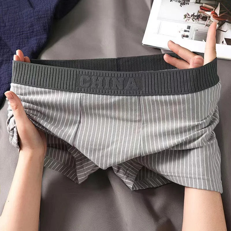 1Pc Boxer Shorts Men's Underwear Sexy Panties Cotton Striped Men's Underpants Male Boxers Homme U Convex Lingerie Free Shipping