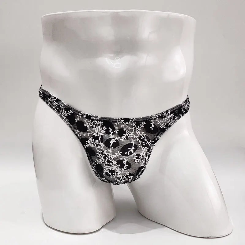Sexy Toy Men's Low Rise Lace Thong and G-Strings Mesh Lingerie Men's Solid Color Mini Tangas Breathable Jockstrap Sissy Panties