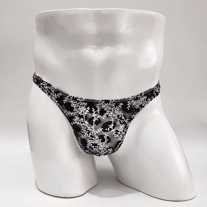 Sexy Toy Men's Low Rise Lace Thong and G-Strings Mesh Lingerie Men's Solid Color Mini Tangas Breathable Jockstrap Sissy Panties