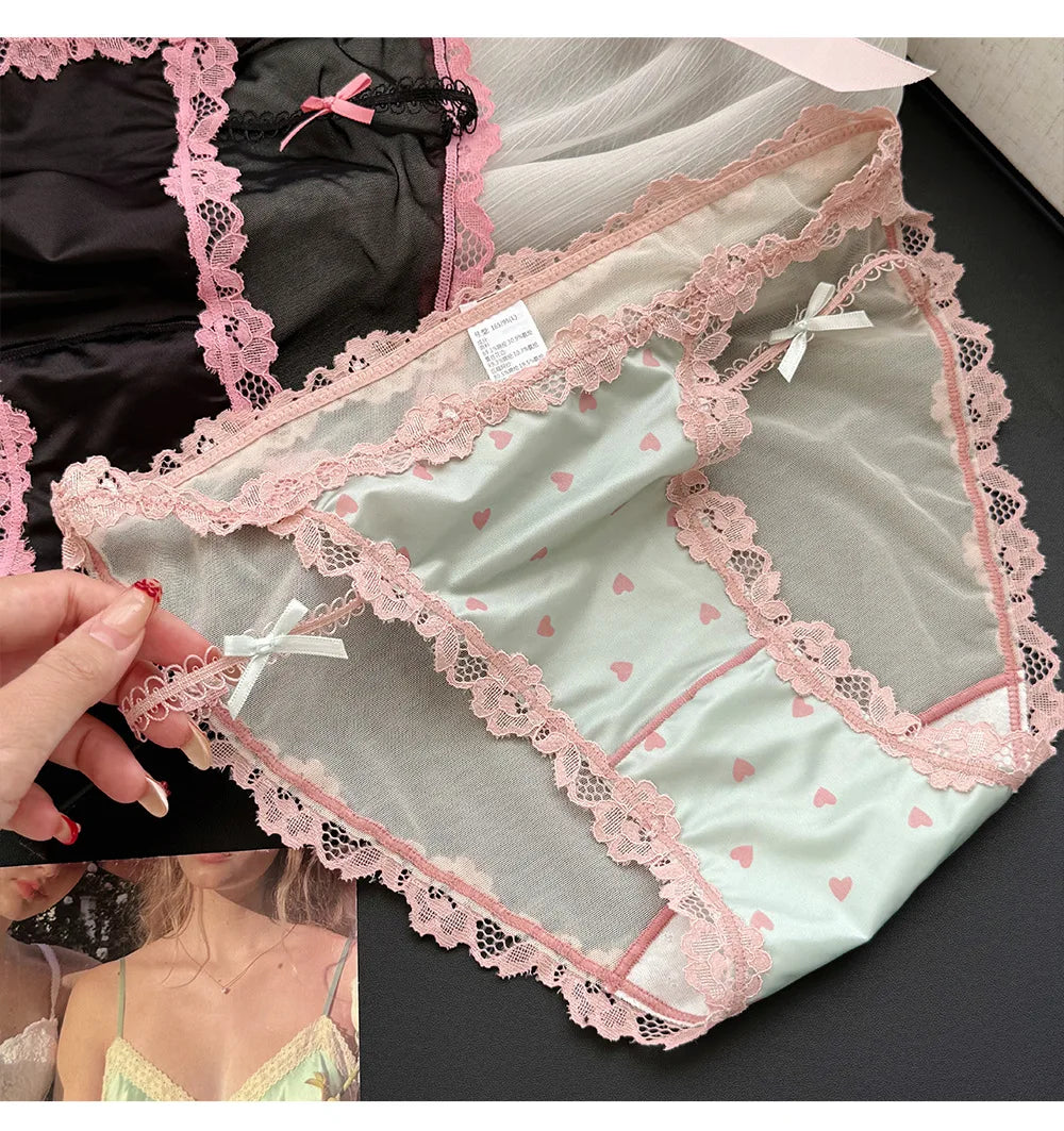 Culotte femme dentelle & ice silk — Mi-taille sans coutures