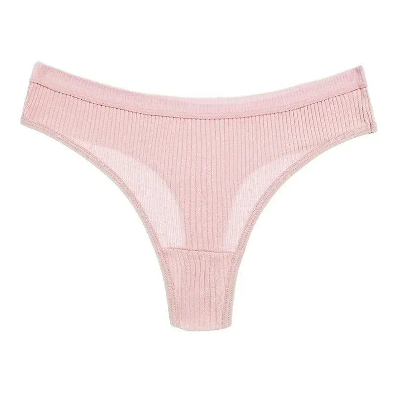 Thong seamless côtelé G-string coton taille basse — S-XL
