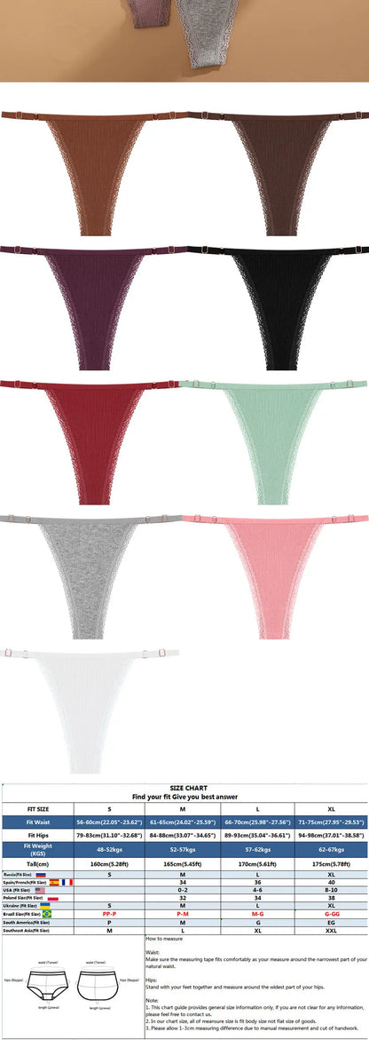 Lot 5 G-Strings Coton T-Back - Taille Ajustable M-XXL - Nos Petits KIFF
