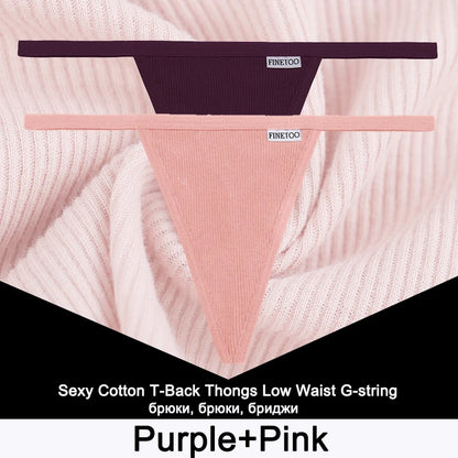 FINETOO 2PCS/Set Sexy M-XL Women Cotton G-String Underwear Low Waist Panties Femme Panties Underpant Girl T-back Thong Lingerie