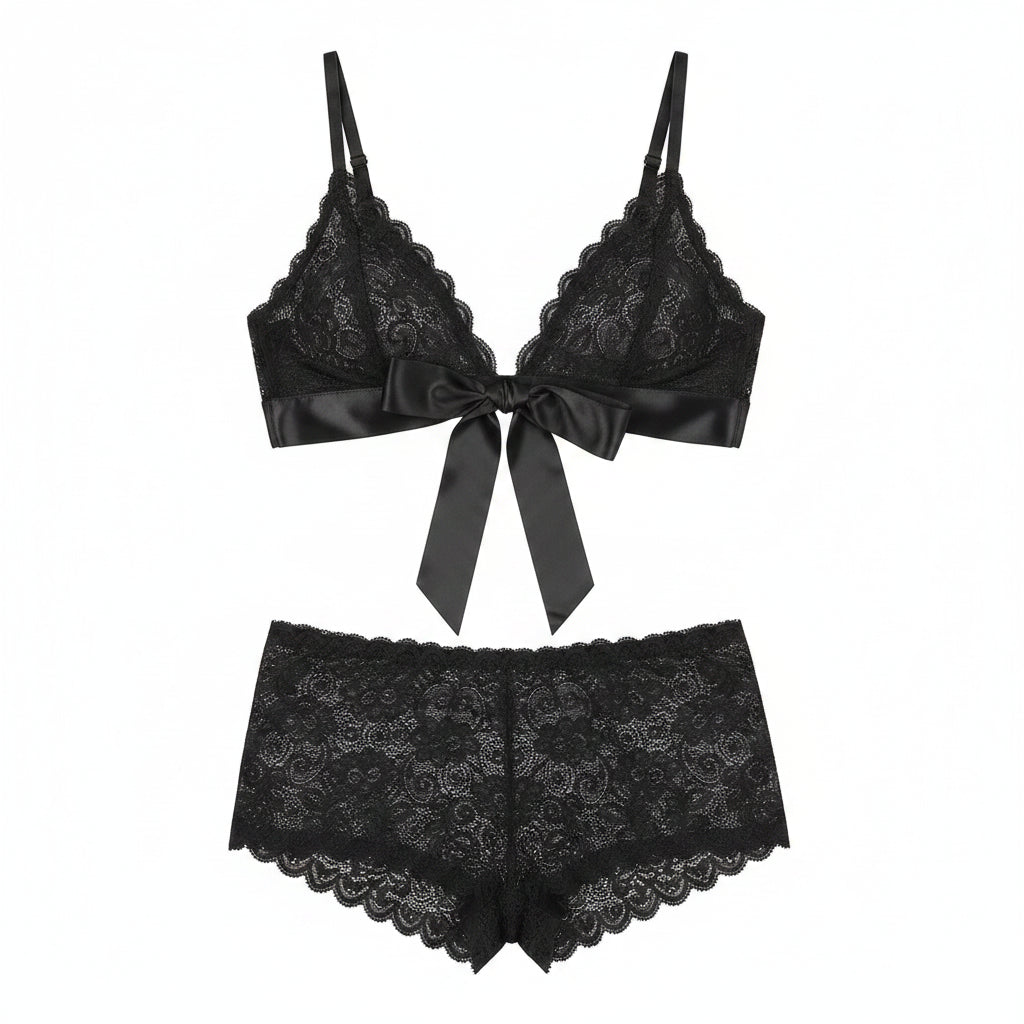 Sexy Lingerie Porn Suit Woman Lace Embroidery Underwear Women Bow Tie Push Up Bra Briefs Outfit lenceria sensual mujer