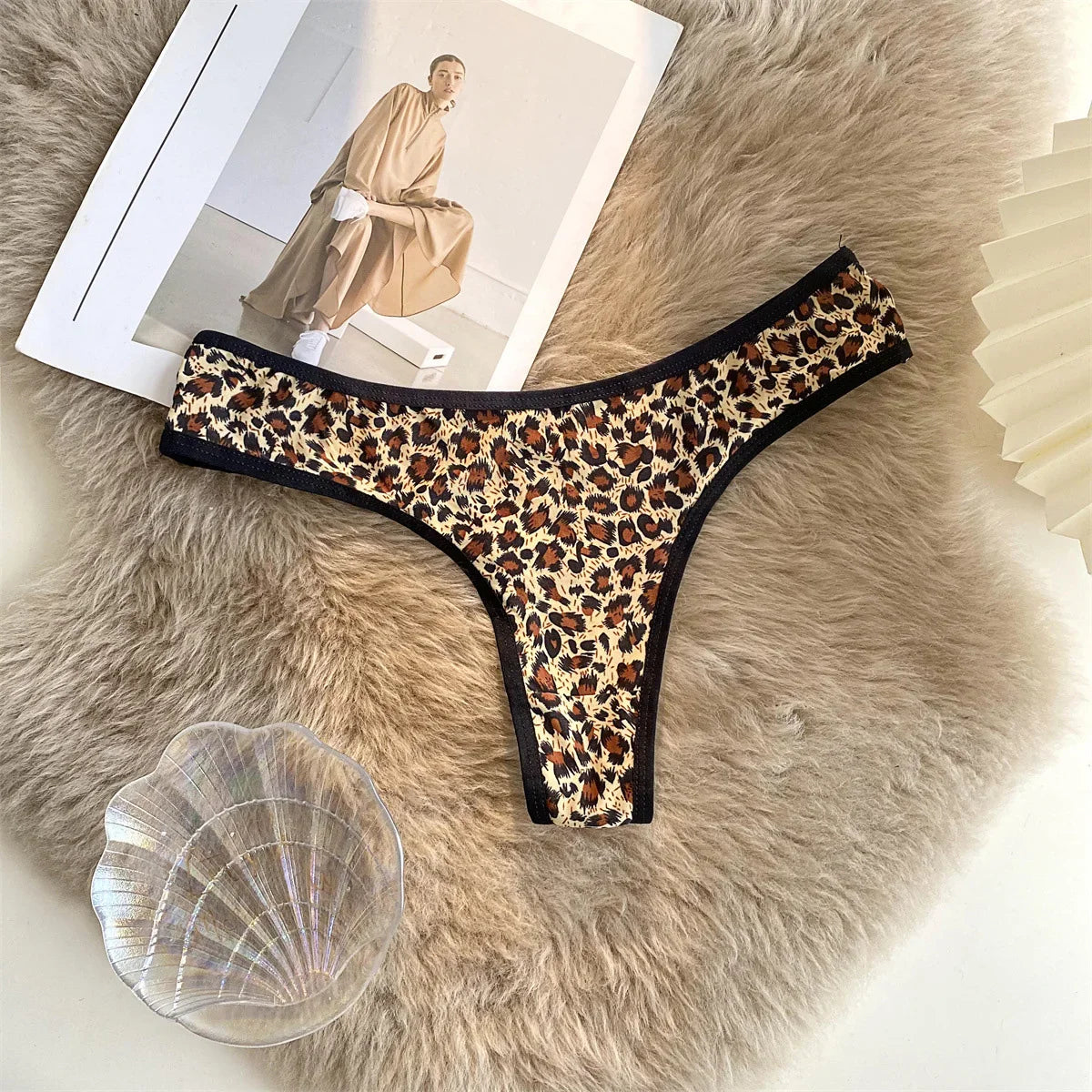 G-string femme imprimé léopard — Taille basse sans coutures broderie sexy
