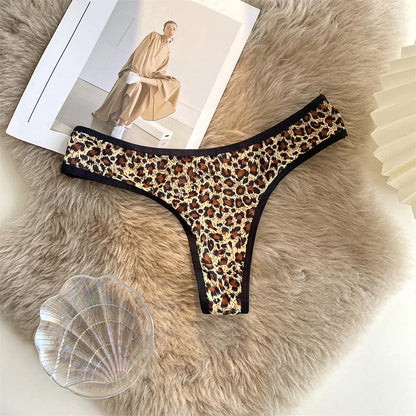 G-string femme imprimé léopard — Taille basse sans coutures broderie sexy
