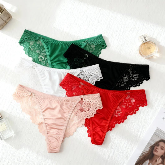 Culotte femme dentelle florale — Taille basse fines bretelles finition satin