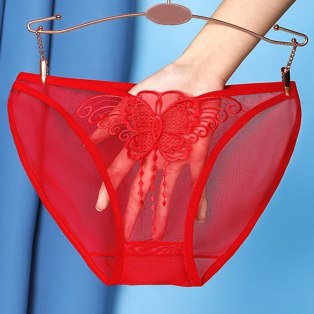 Culotte femme dentelle mesh transparente — Broderie papillon