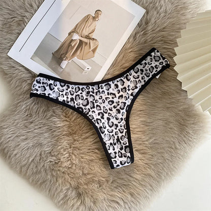 G-string femme imprimé léopard — Taille basse sans coutures broderie sexy