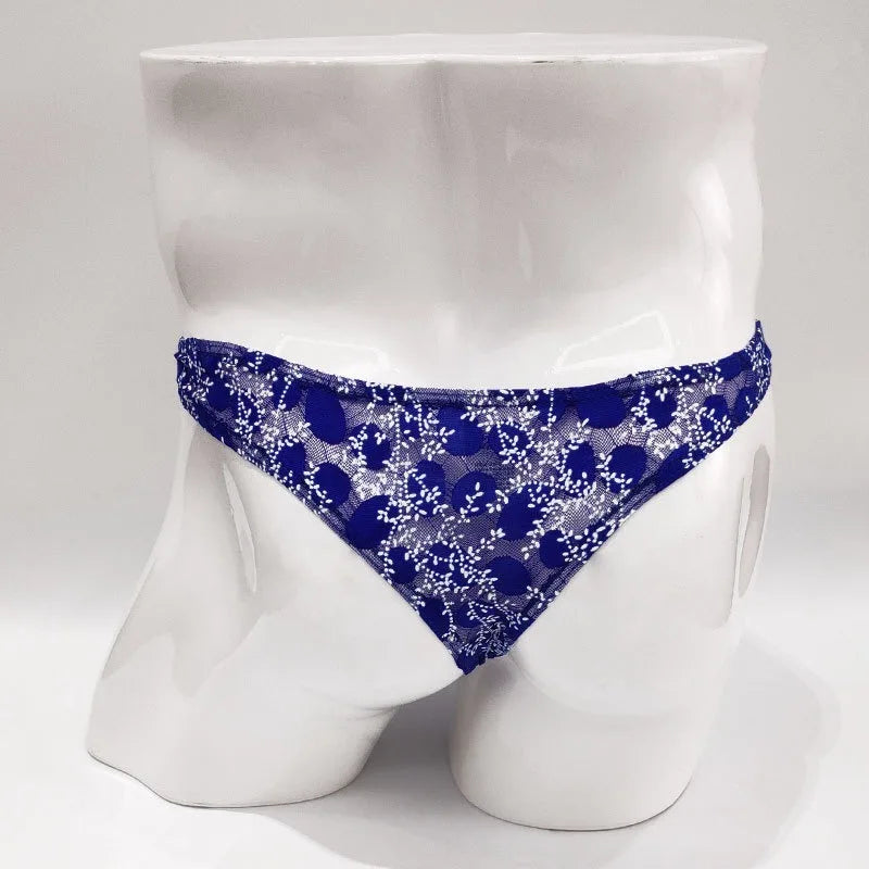 Sexy Toy Men's Low Rise Lace Thong and G-Strings Mesh Lingerie Men's Solid Color Mini Tangas Breathable Jockstrap Sissy Panties