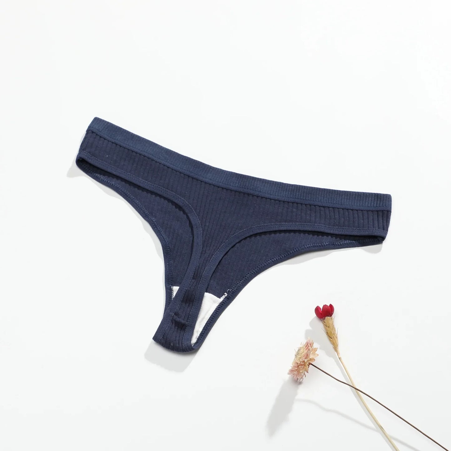 Thong seamless côtelé G-string coton taille basse — S-XL