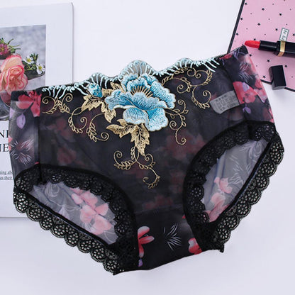 Culotte Dentelle Florale Brodée — Taille Mi-Haute M-XL