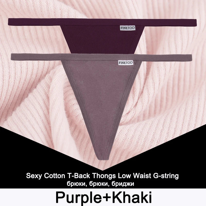 FINETOO 2PCS/Set Sexy M-XL Women Cotton G-String Underwear Low Waist Panties Femme Panties Underpant Girl T-back Thong Lingerie