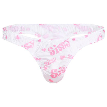 Men's Low-Rise G-String Briefs, Male Gay Sissy Panties Underwear, Soft Shiny Satin, Men's Ruffled Thong Underpants, Sexy Lingerie